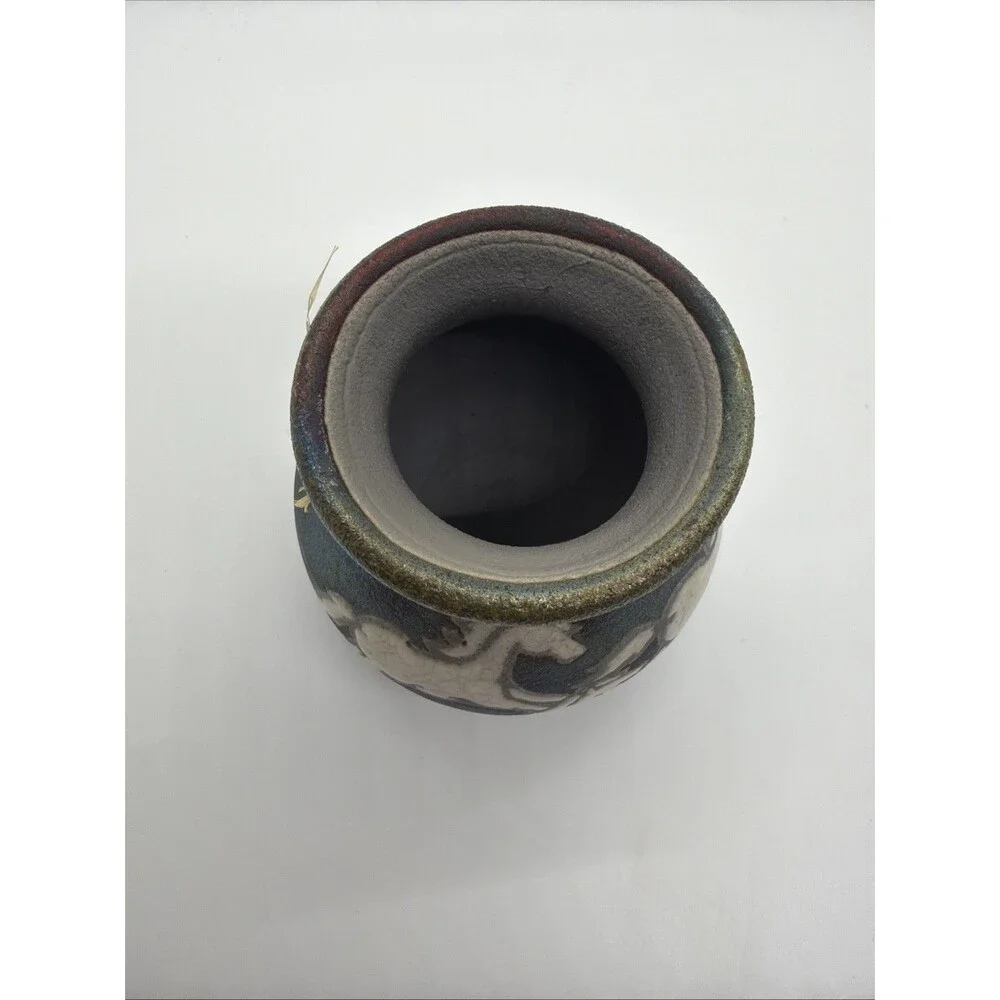 NWT Raku Pottery Small VASE Signed Jeremy Diller Wild Horses Blue Purple Copper